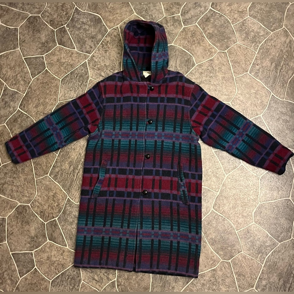Vintage LL Bean 80s Aztec pattern Wool Trench coat